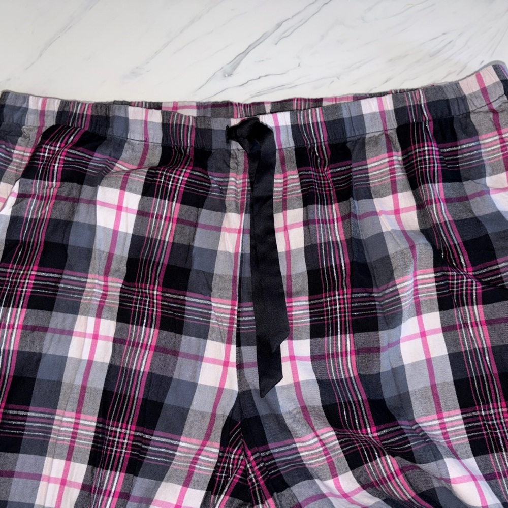 Victoria's secret pajamas 2 Pc pink black plaid button top bottom set pant xxl - Picture 3 of 5